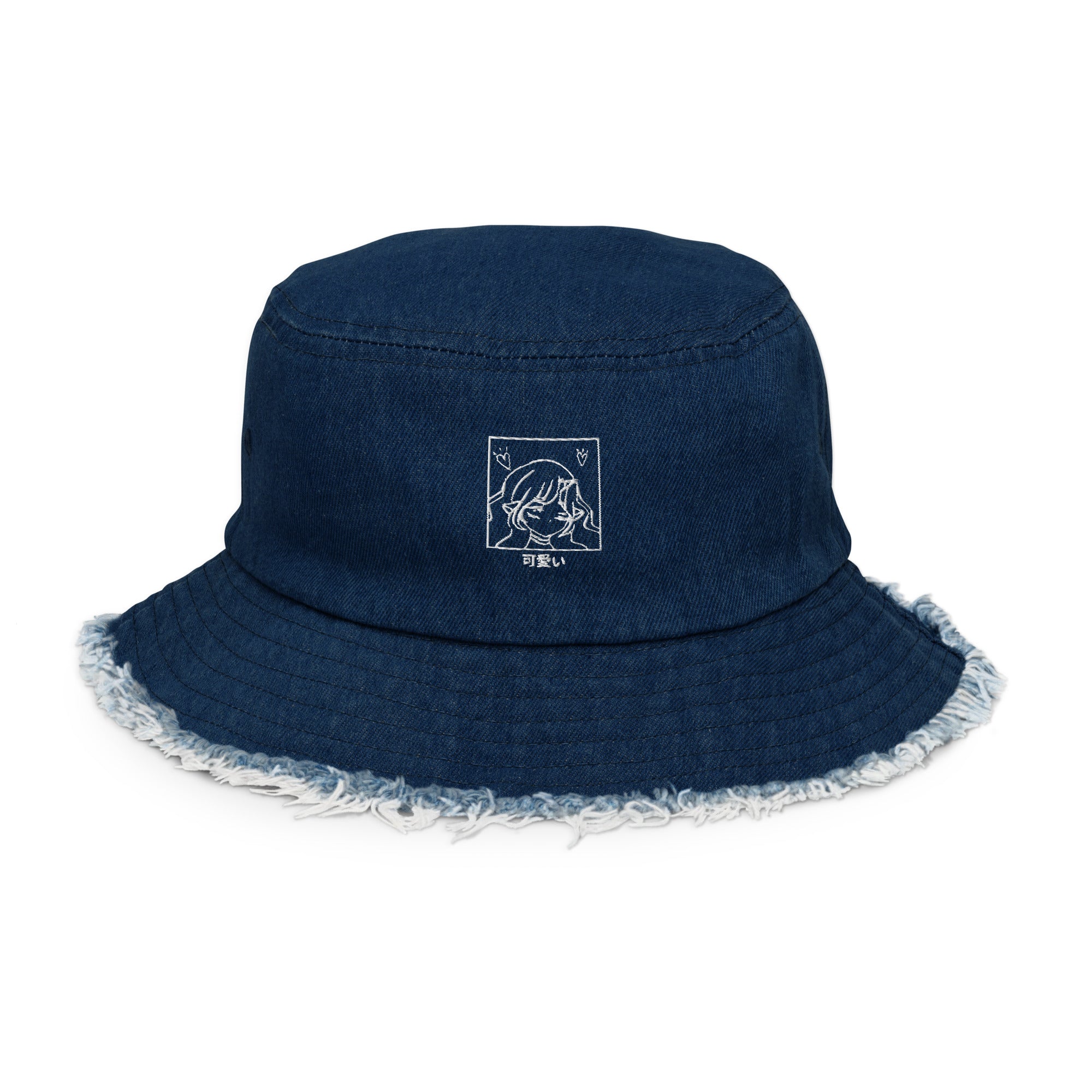 Distressed Anime Denim Bucket Hat
